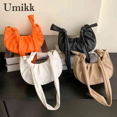 Women Underarm Bag PU Leather Cloud Pleated Ladies Casual Purse