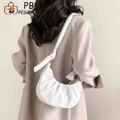 PU Leather Cloud Pleated Women's Underarm Bag Solid Hobos