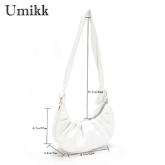Women Underarm Bag PU Leather Cloud Pleated Ladies Casual Purse