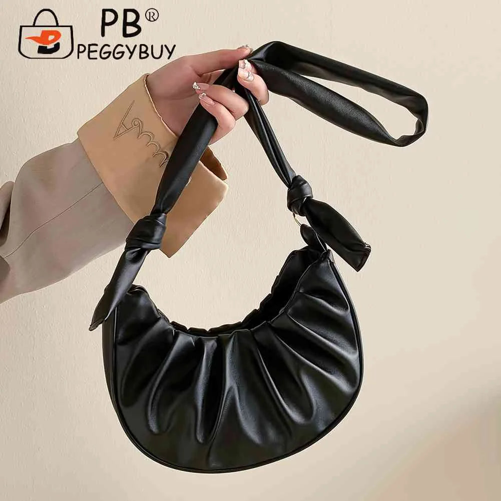 PU Leather Cloud Pleated Women's Underarm Bag Solid Hobos