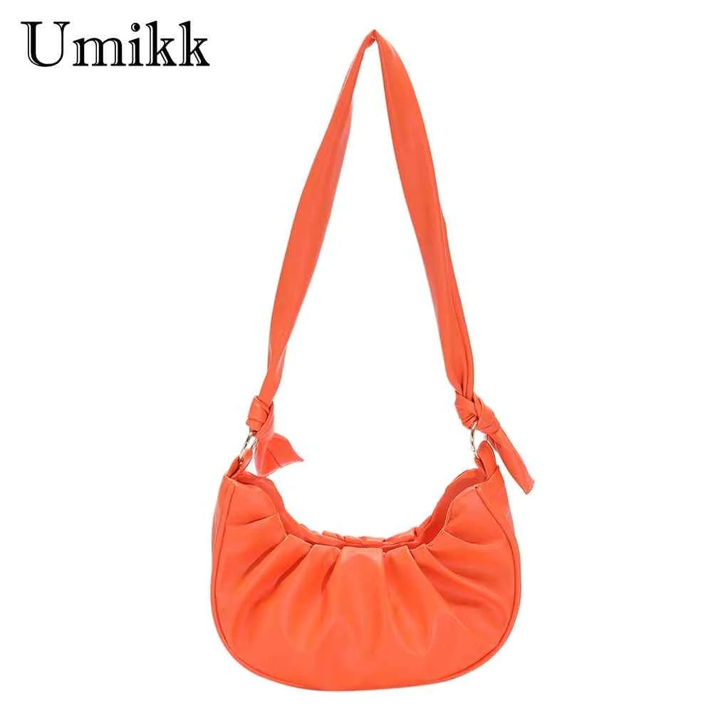 Women Underarm Bag PU Leather Cloud Pleated Ladies Casual Purse