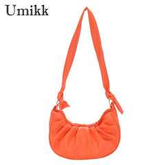 Women Underarm Bag PU Leather Cloud Pleated Ladies Casual Purse