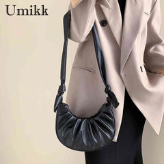 Women Underarm Bag PU Leather Cloud Pleated Ladies Casual Purse