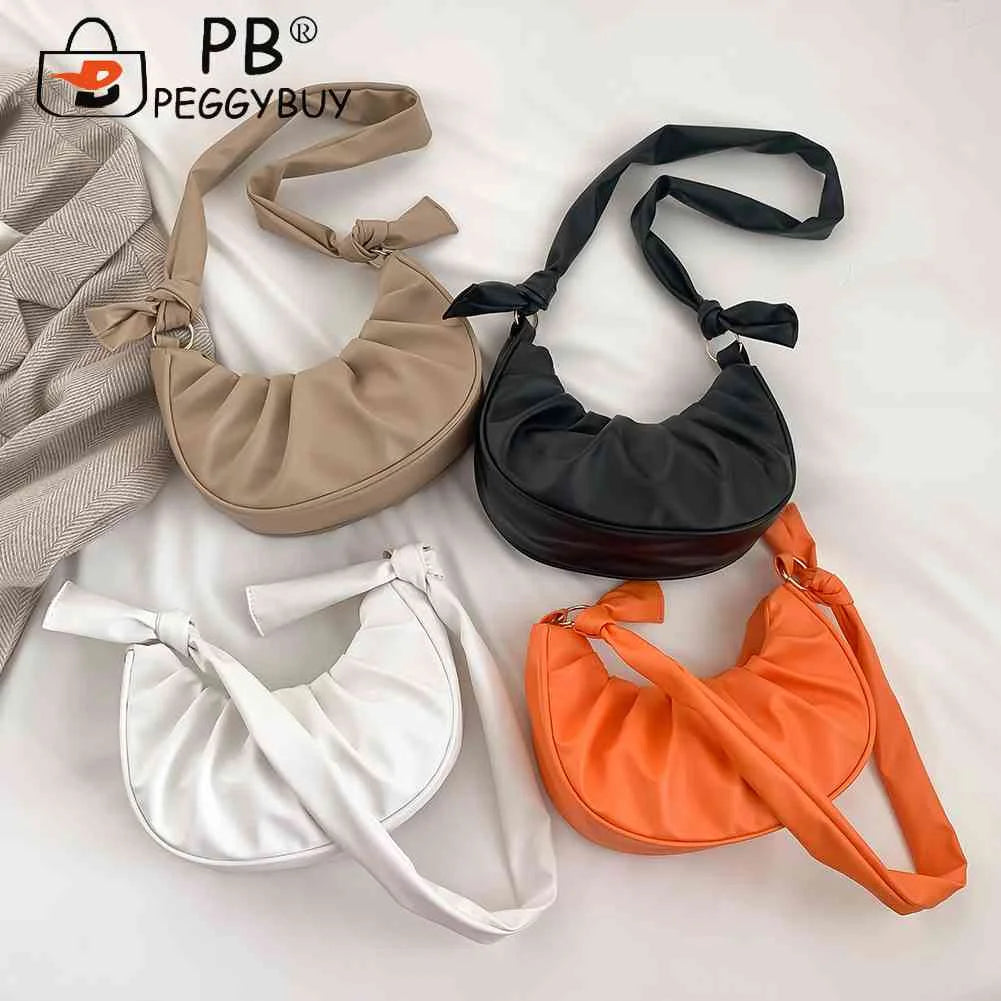 PU Leather Cloud Pleated Women's Underarm Bag Solid Hobos