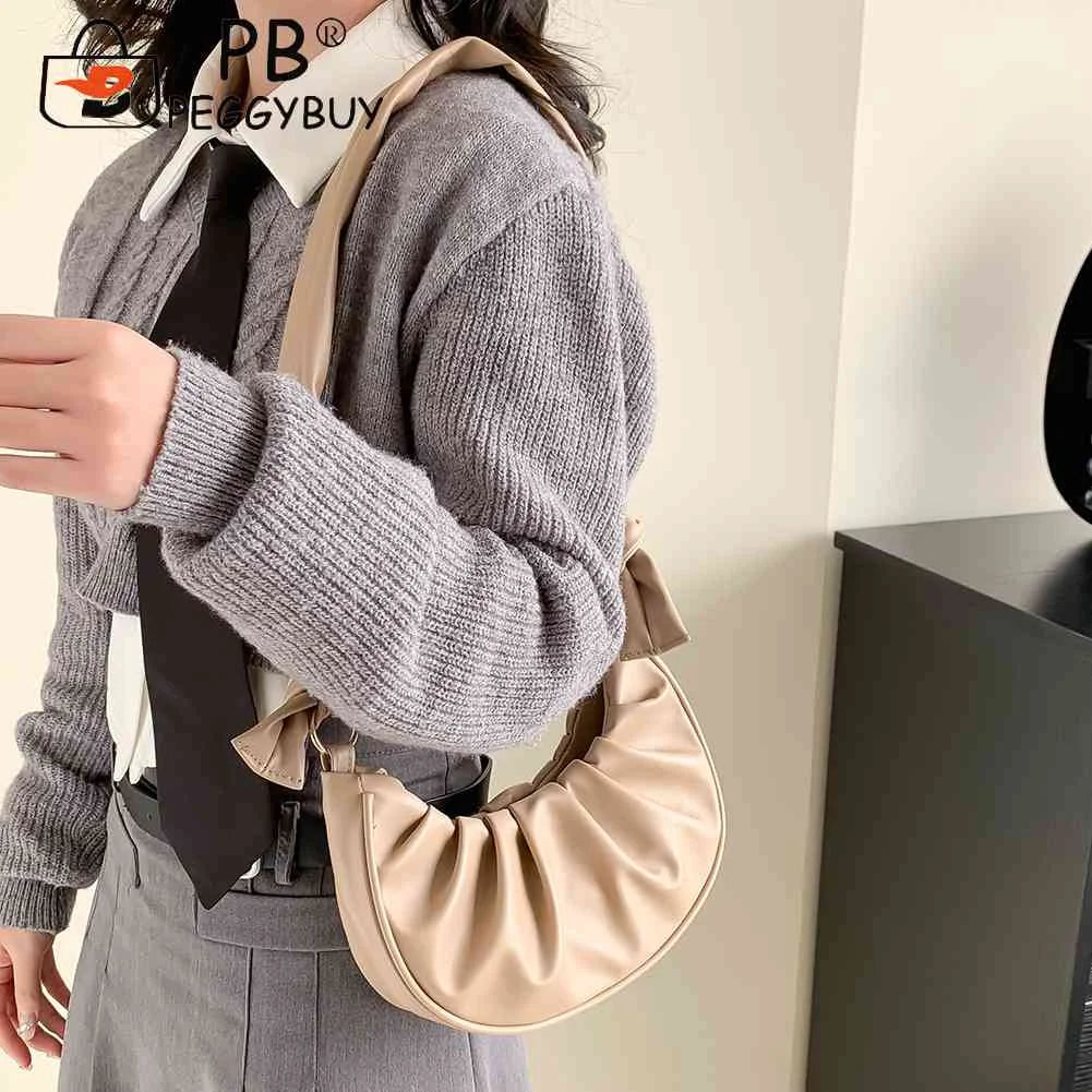 PU Leather Cloud Pleated Women's Underarm Bag Solid Hobos