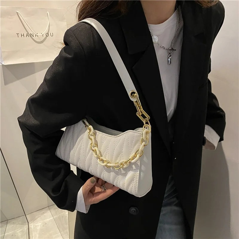 Women Underarm Bags PU Leather Shoulder Bags Ladies Chain Handbag