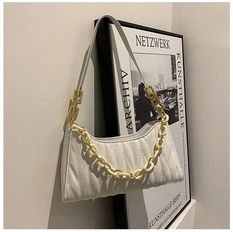 Women Underarm Bags PU Leather Shoulder Bags Ladies Chain Handbag
