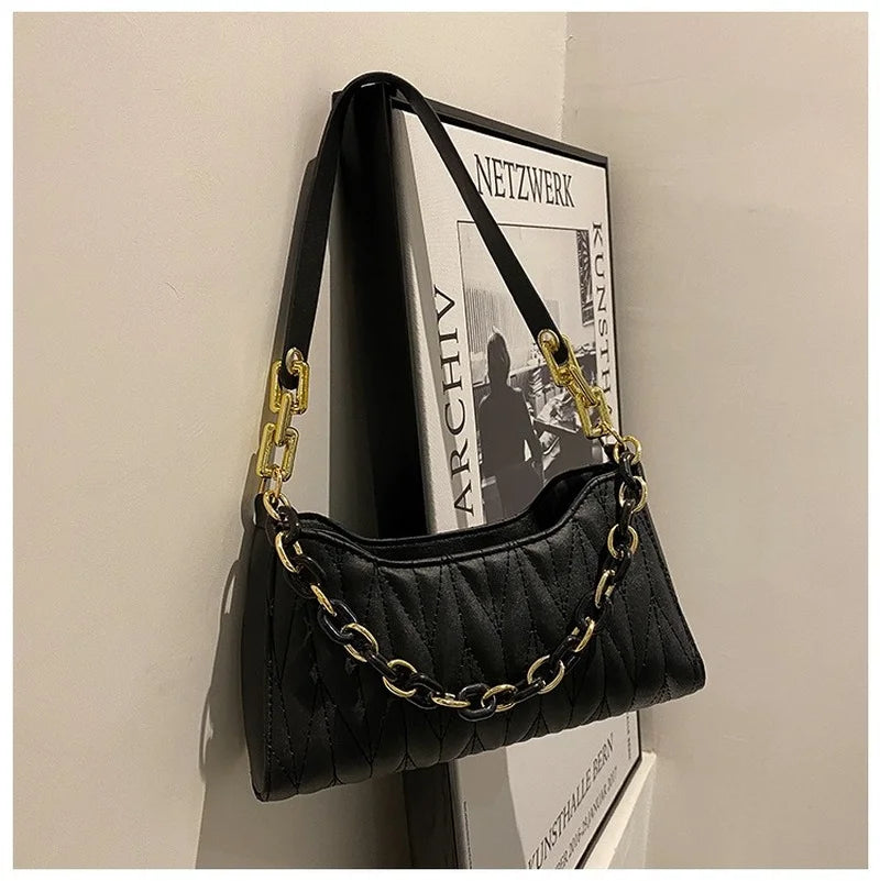 Women Underarm Bags PU Leather Shoulder Bags Ladies Chain Handbag