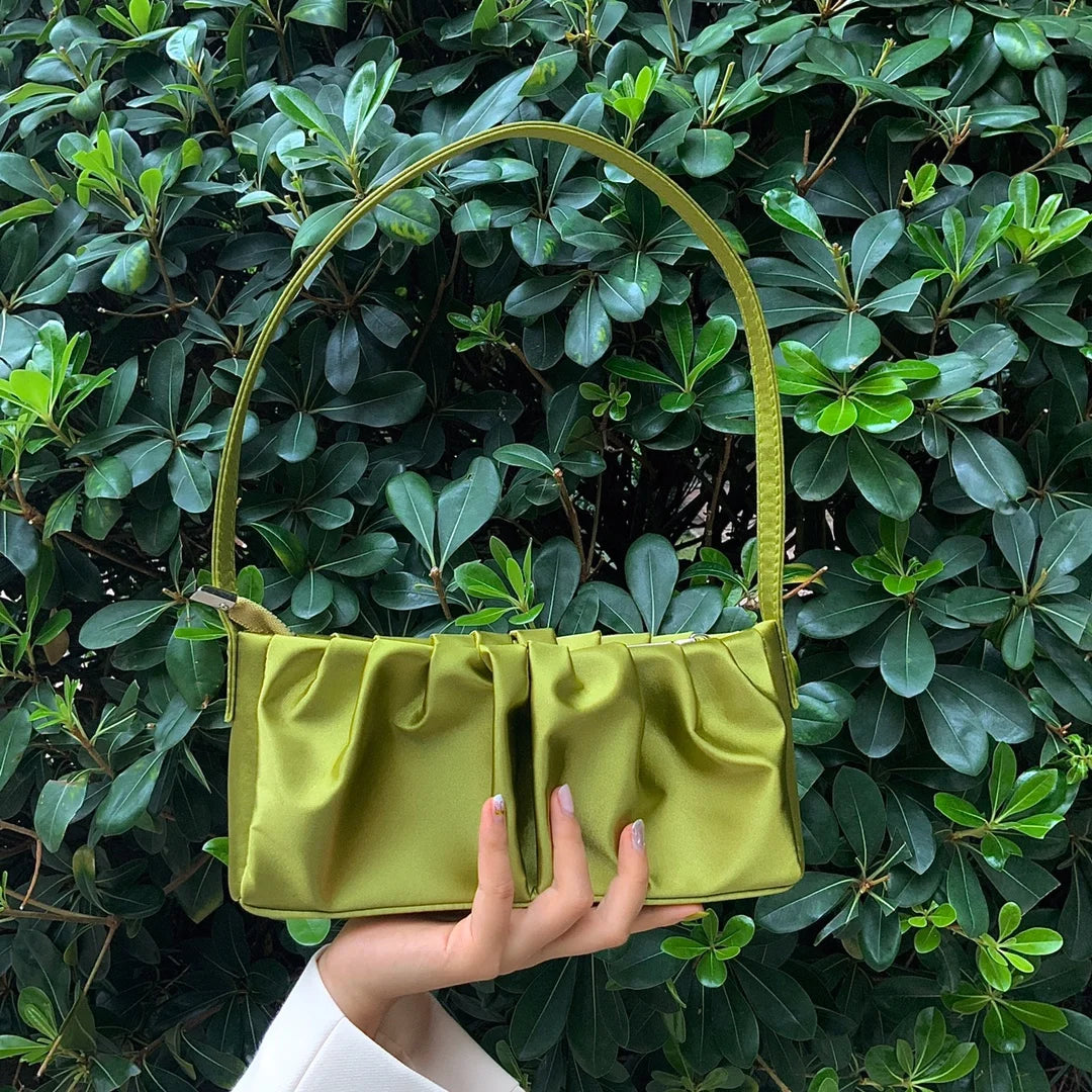 Vintage Silk Folds Women Underarm Bag Small Shoulder Clutch Purse Handbags
