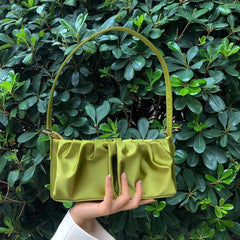 Vintage Silk Folds Women Underarm Bag Small Shoulder Clutch Purse Handbags