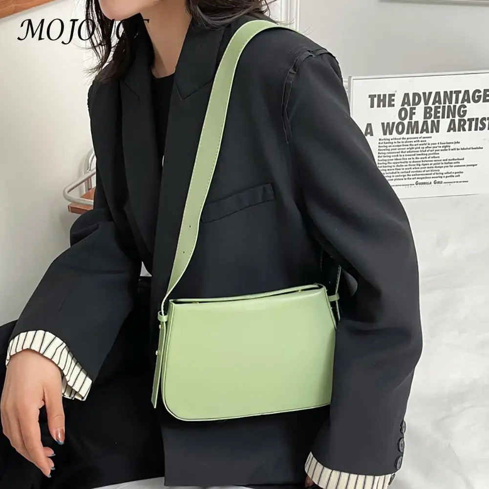 Women Underarm Bags Solid Shoulder Handbags Zipper Clutch PU Leather