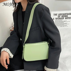 Women Underarm Bags Solid Shoulder Handbags Zipper Clutch PU Leather