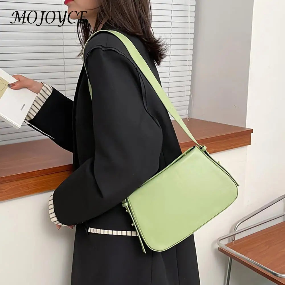 Women Underarm Bags Solid Shoulder Handbags Zipper Clutch PU Leather
