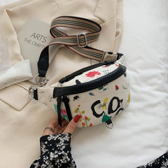 Women Waist Bag European Style PU Leather Printed Chest Bag