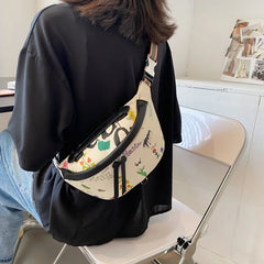 Women Waist Bag European Style PU Leather Printed Chest Bag