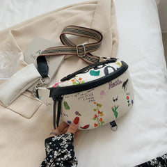 Women Waist Bag European Style PU Leather Printed Chest Bag