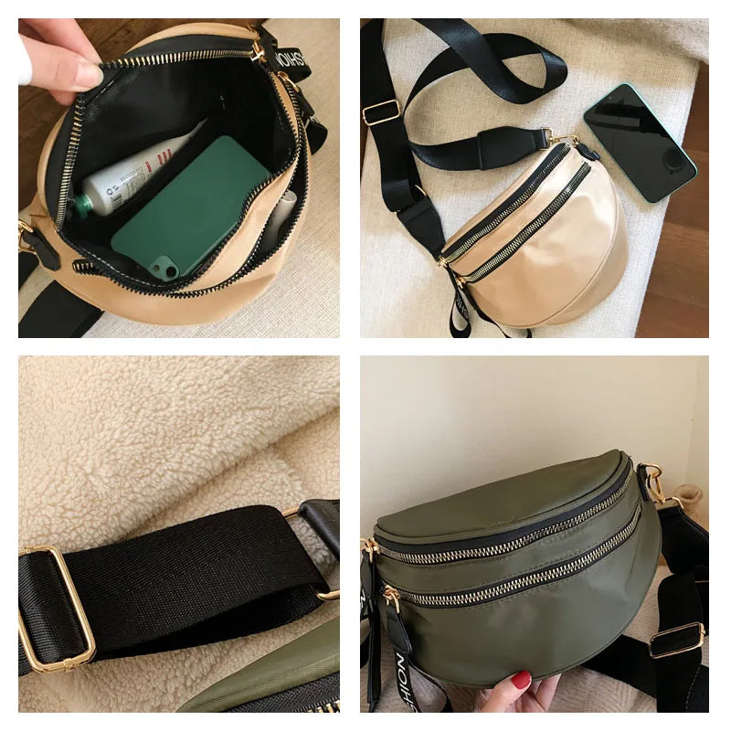 Women Waist Bag Large Capacity Crossbody Chest Bags Banana Pack PU Leather