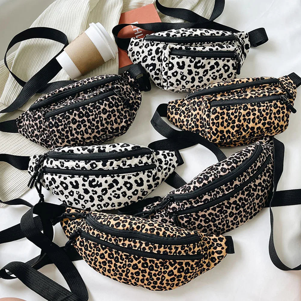 Women Leopard Print Waist Pack Fanny Bag Large Capacity Crossbody Bag