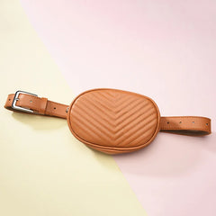 Women PU Leather Waist Bag Round Belt Fanny Pack
