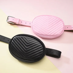 Women PU Leather Waist Bag Round Belt Fanny Pack