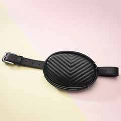 Women PU Leather Waist Bag Round Belt Fanny Pack