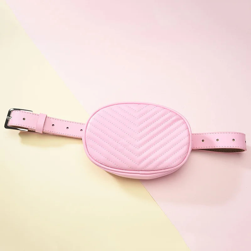 Women PU Leather Waist Bag Round Belt Fanny Pack