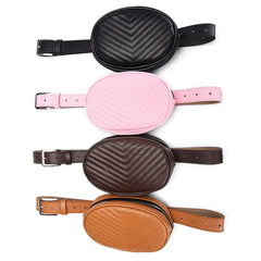 Women PU Leather Waist Bag Round Belt Fanny Pack