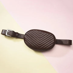 Women PU Leather Waist Bag Round Belt Fanny Pack