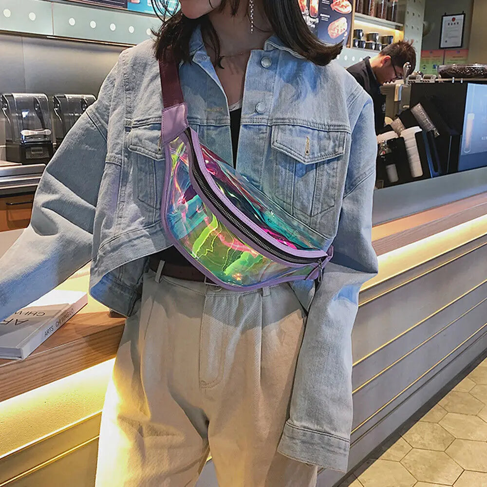 Women Waist Packs Holographic Fanny Pack Travel Purse Shoulder Chest Bag