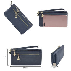 Women Leather Double Zip Clutch Purse Wristlet