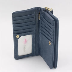 Women Leather Double Zip Clutch Purse Wristlet