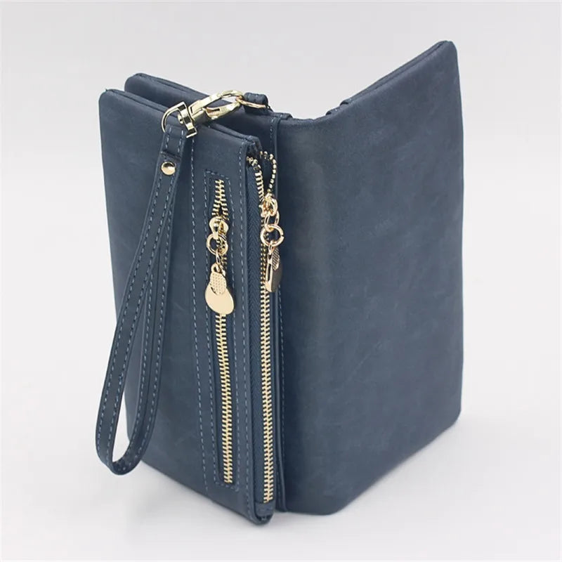 Women Wallets Double Zipper Clutch Purse Wristlet Portefeuille Handbags