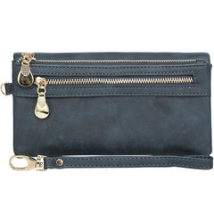 Women Dull Polish Leather Double Zipper Clutch Purse