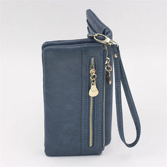 Women Wallets Double Zip Clutch Purse Wristlet Handbag