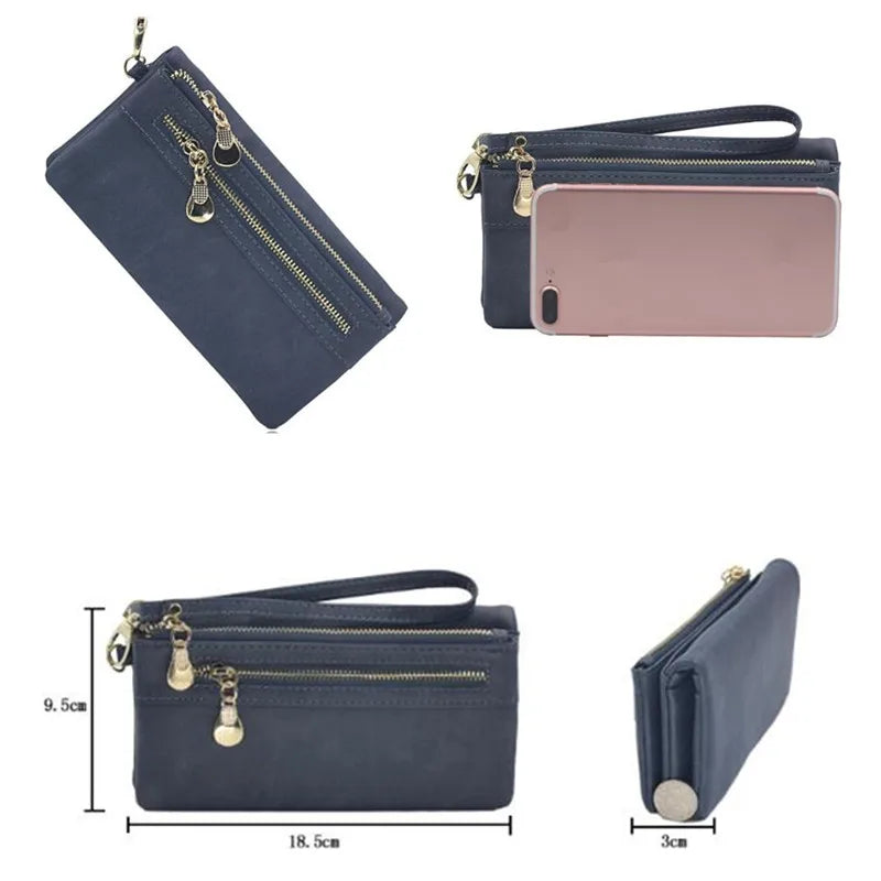 Women Wallets Double Zipper Clutch Purse Wristlet Portefeuille Handbags
