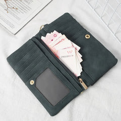 Women Dull Polish Leather Wallet Double Zipper Clutch Purse Wristlet