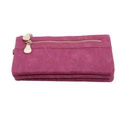 Women Dull Polish Leather Wallet Double Zipper Clutch Purse