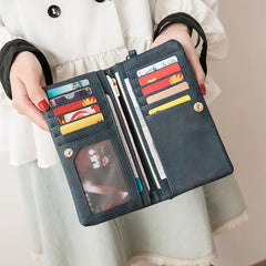 Women Dull Polish Leather Double Zipper Clutch Purse
