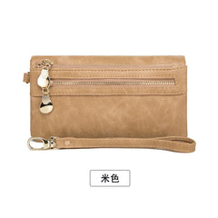 Women Dull Polish Leather Double Zipper Clutch Purse