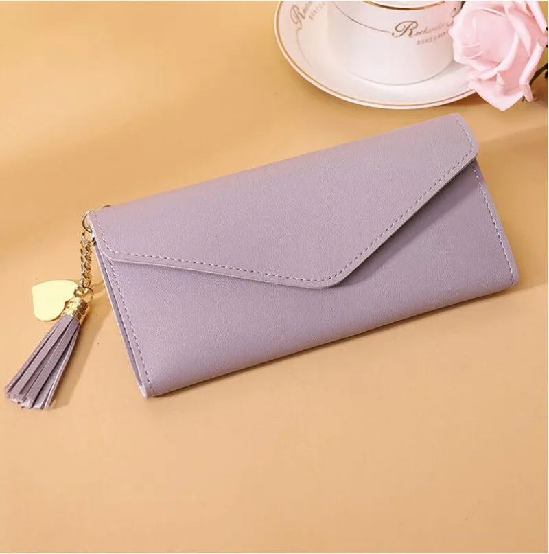 Gray Red Long Clutch Wallet PU Leather Money Bag