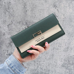 Gray Red Long Zipper Clutch Wallet Soft PU Leather Money Bag