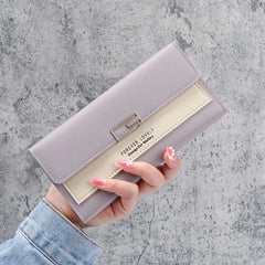 Gray Red Long Zipper Clutch Wallet Soft PU Leather Money Bag