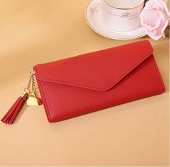 Gray Red Long Clutch Wallet PU Leather Money Bag