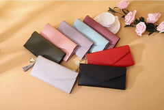 Gray Red Long Clutch Wallet PU Leather Money Bag