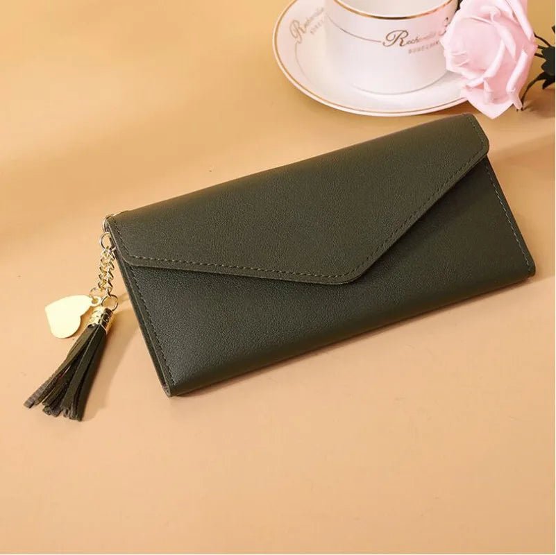 Gray Red Long Clutch Wallet PU Leather Money Bag
