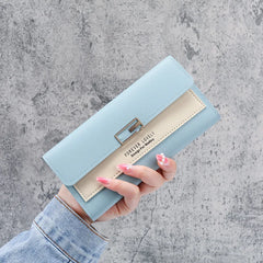 Gray Red Long Zipper Clutch Wallet Soft PU Leather Money Bag