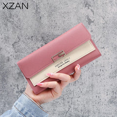 Women Zipper Wallet Gray Red Long Clutch Soft PU Leather Money Bag