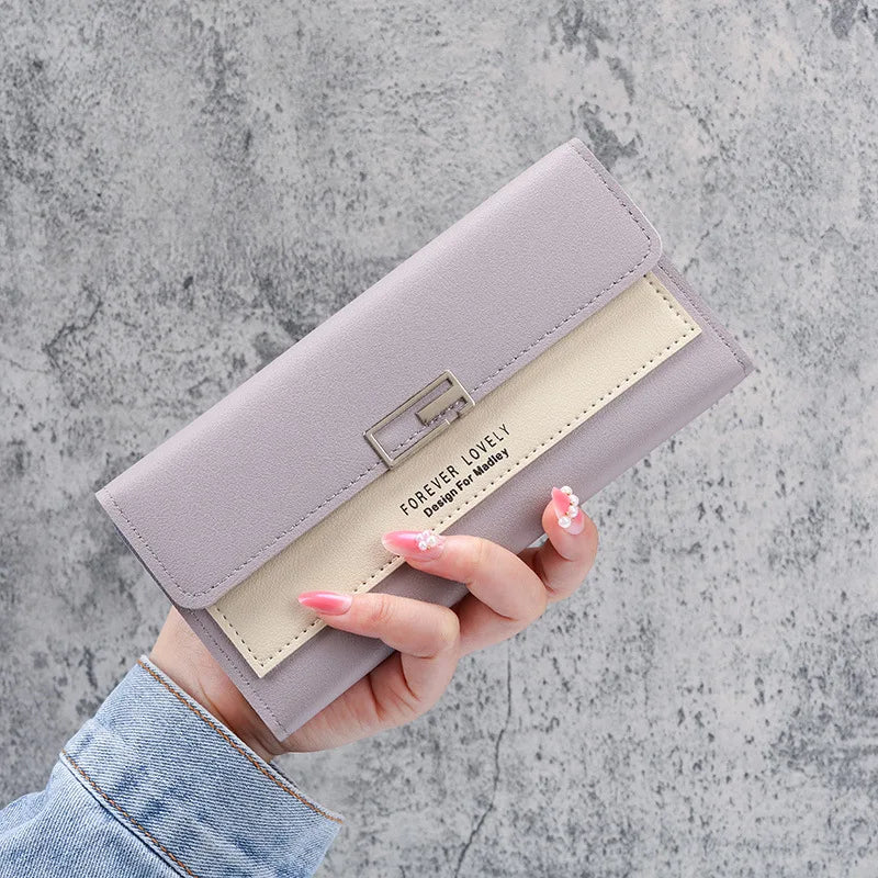 Women Zipper Wallet Gray Red Long Clutch Soft PU Leather Money Bag