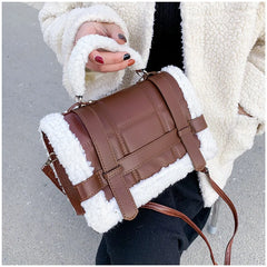 Women Winter Faux Fur Lalambswool Shoulder Crossbody Bag