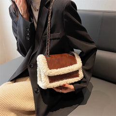 Women Winter Faux Fur Lambswool Shoulder Crossbody Bag Retro Leather Handbag